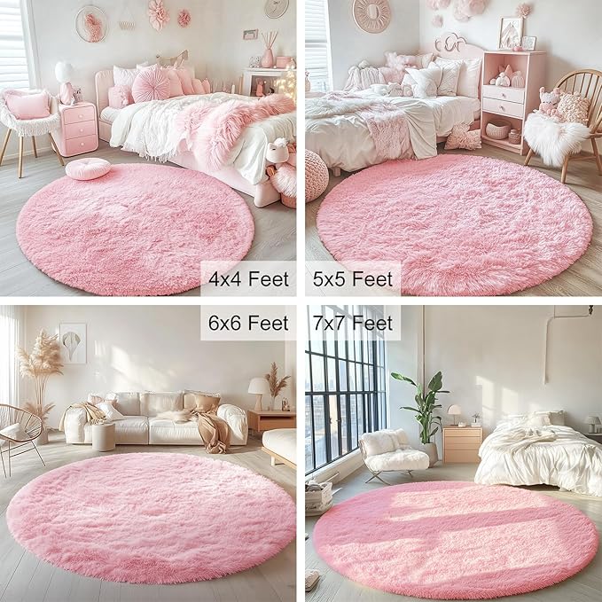 OLANLY Pink Round Rugs for Bedroom - Image 8