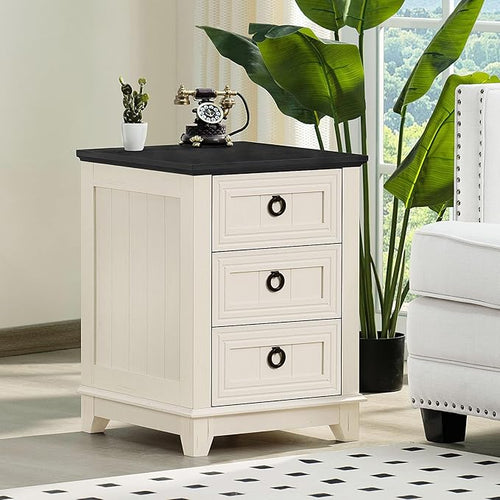 18" Farmhouse Night Stand with 3 Drawers, Wood End Table Dresser by Joaxswe