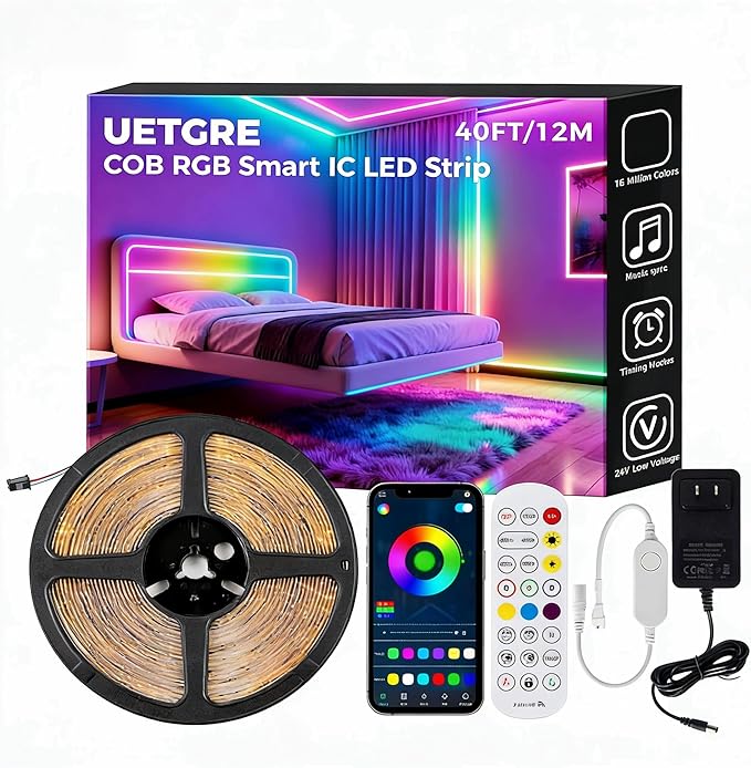 40FT RGB+IC COB LED Strip Lights, Bright Dream Color COB LED Light Strip by Unknown