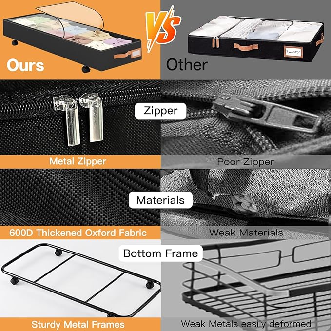 Under Bed Storage with Wheels 39inch, Extra Long Underbed Storage Containers - Image 7