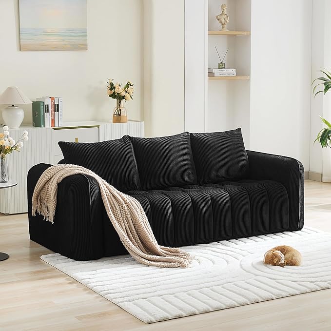 Corduroy Boneless Living Room Sets, Modern Upholstered 3 Seater Sofa - Image 7