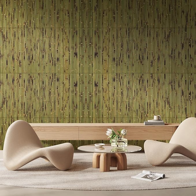 OUZUGIE 2 Pack 96x24 Inch Natural Bamboo Wall Panel – Green Burned Pole Wrap - Image 9