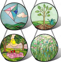 AMDERVEN Stained Glass Window Hanging 4 Pcs Set Pink Green Spring Saplings by amderven