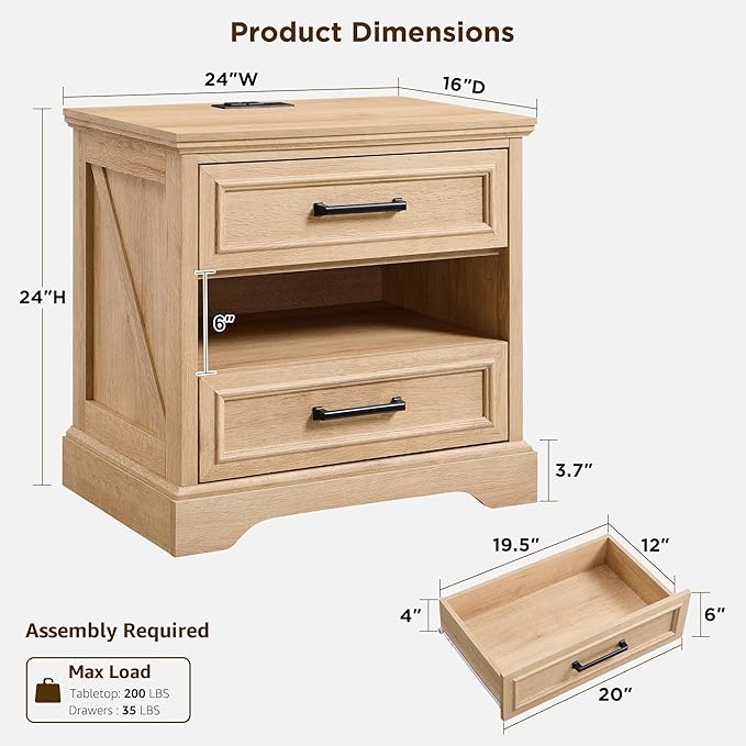 ACCOHOHO 24" Farmhouse Nightstand - Image 2