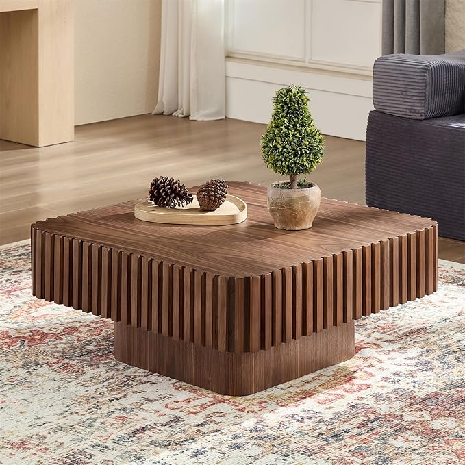 LKTART Square Coffee Table for Living Room, Accent Fluted Coffee Table by LKTART