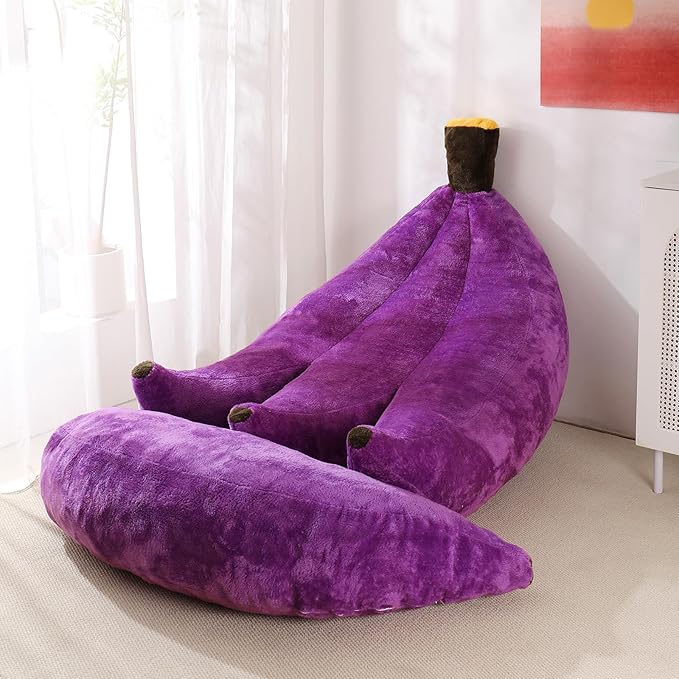 Banana Bean Bag Chair with Ottoman, Floor Sofa Bed with Footrest, Comfy by IEVENW
