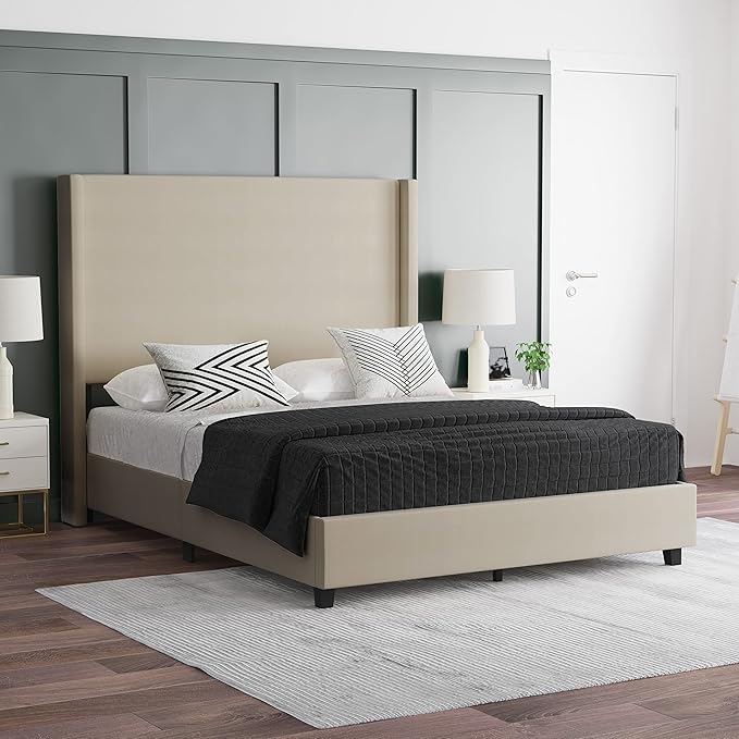 EMMA + OLIVER Nora Queen Size Faux Linen Upholstered Platform Bed by EMMAOLIVER