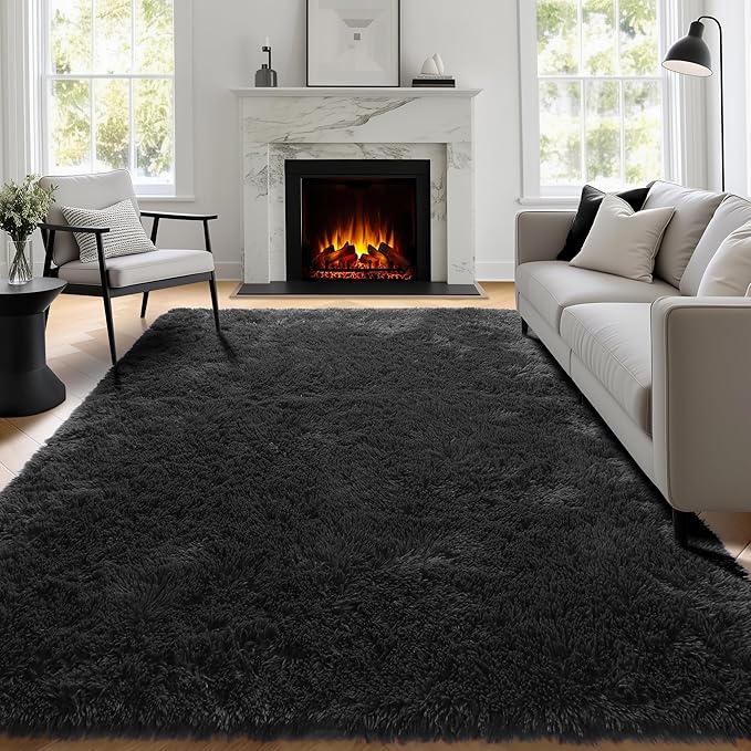 PAGISOFE Black Fluffy Shag Area Rugs by PAGISOFE