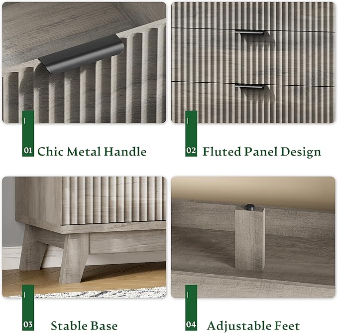 Fluted Dresser with 9 Drawers, Wooden Dresser TV Stand, Modern Closet Clothes - Image 5