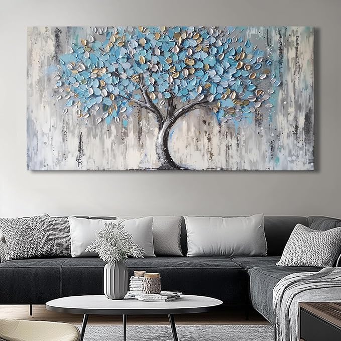 Huaaliunn Blue Tree Canvas Wall Art - Image 7