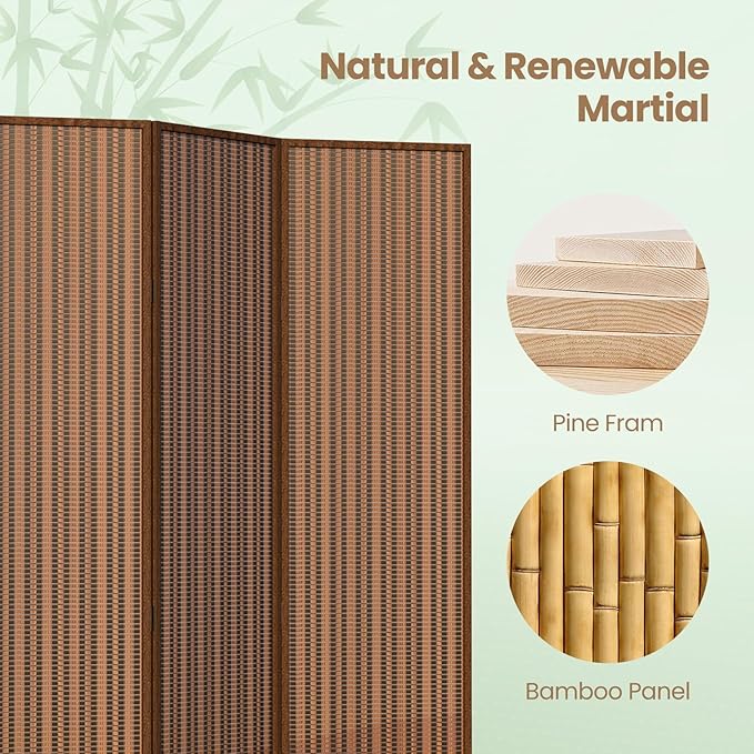 4 Panel Room Divider and Extra Wide Folding Privacy Screen, Bamboo Room Divider - Image 3