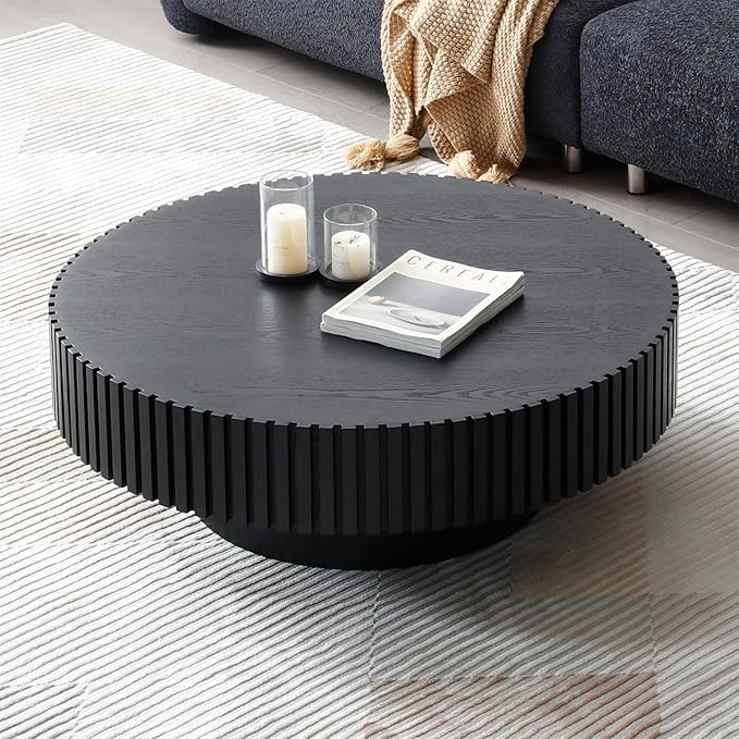 LKTART Round Coffee Table for Living Room, Accent Fluted Drum Coffee Table - Image 6