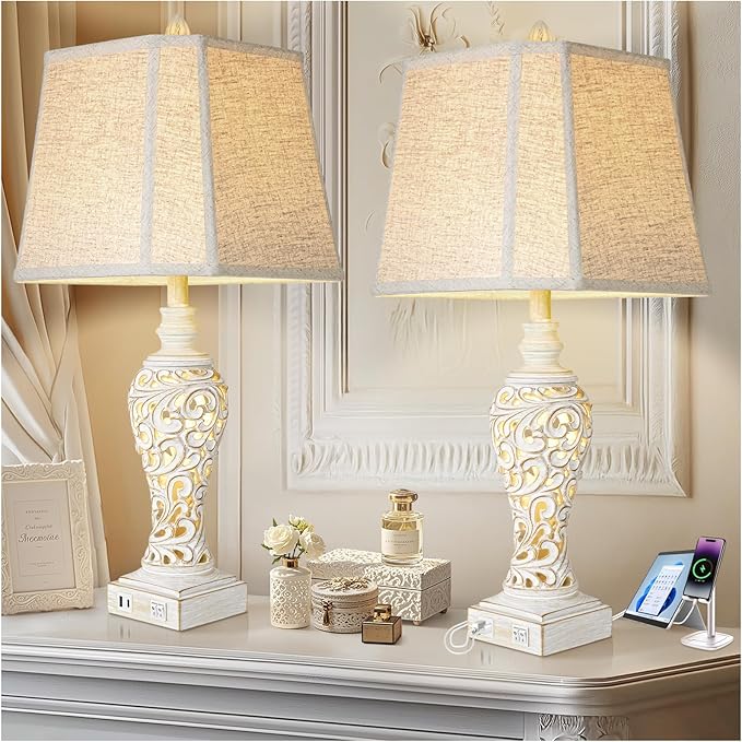 Vintage Table Lamps Set of 2, 28.5'' High Bedside Lamps by LuxSightCollection
