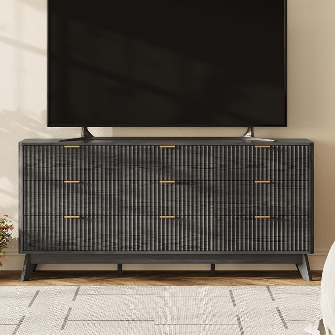 63'' Wide 9 Drawers Dresser for Bedroom, Modern Fluted Vertical Chest - Image 4