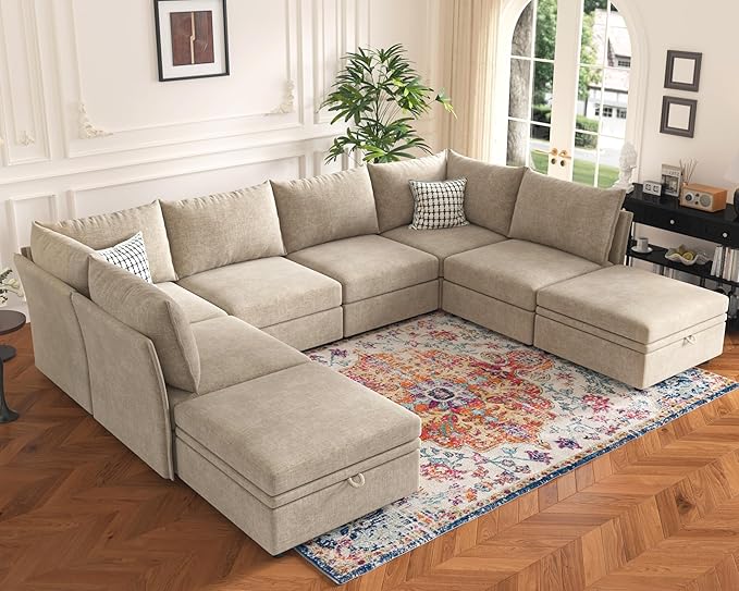 ABCASA 136.4" Oversized Modular Sectional Sleeper Sofa Bed, U Shaped - Image 3