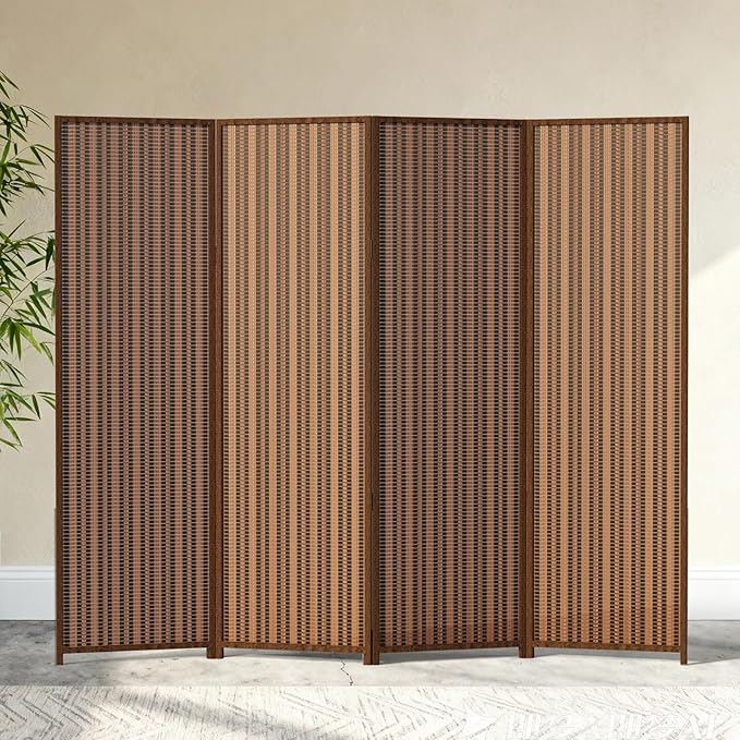 4 Panel Room Divider and Extra Wide Folding Privacy Screen, Bamboo Room Divider by cocosica