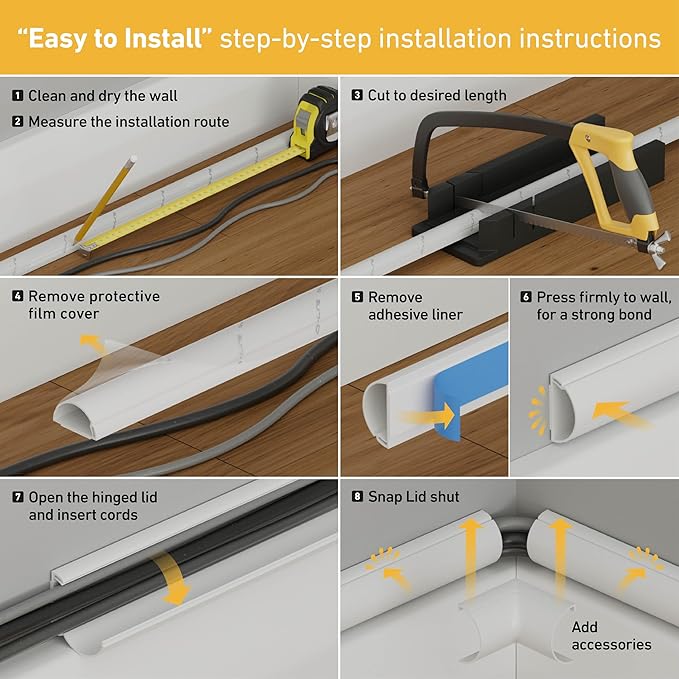 D-Line Small Cable Raceway Accessory Pack, Join 0.78in x 0.39in Cord Cover - Image 4