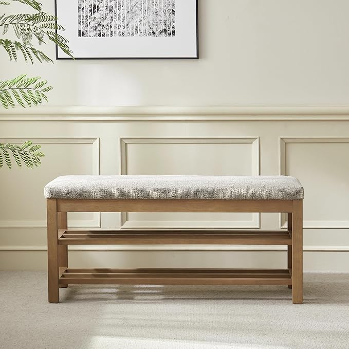 VKNOW Entryway Bench, 44.3” Upholstered Shoe Bench - Image 6