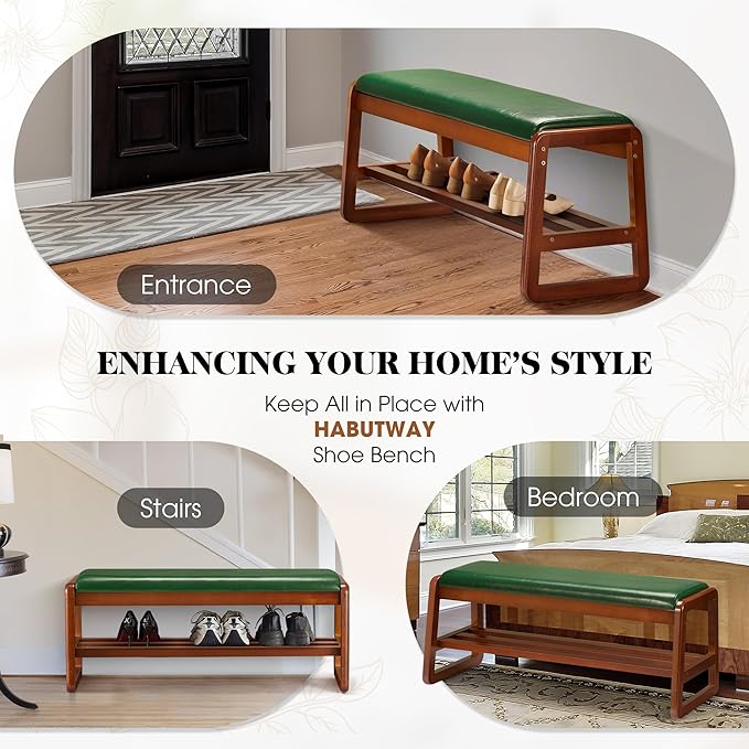 HABUTWAY Solid Wood Shoe Rack, Entryway Shoe Bench - Image 5