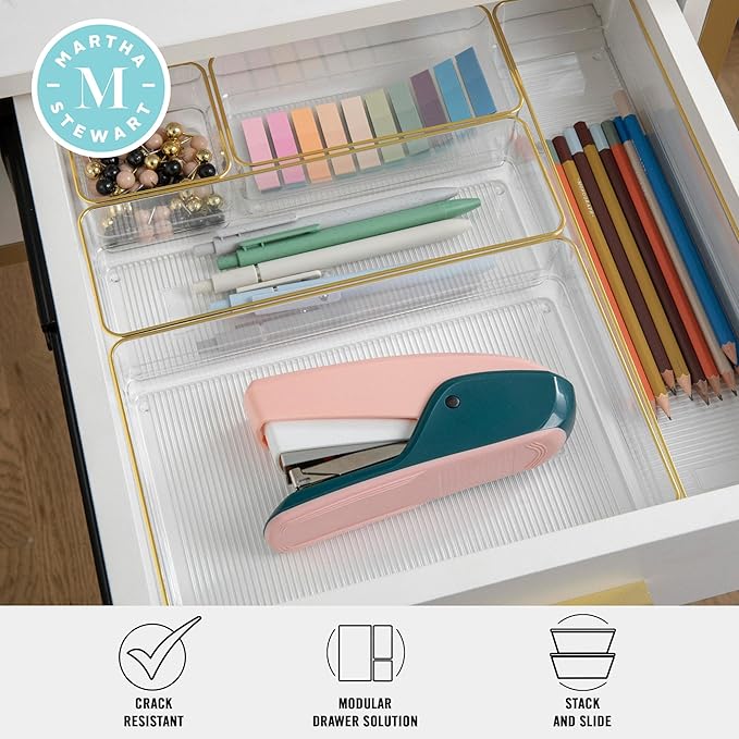 Martha Stewart Kerry Plastic Stackable Office Desk Drawer Organizers, - Image 8
