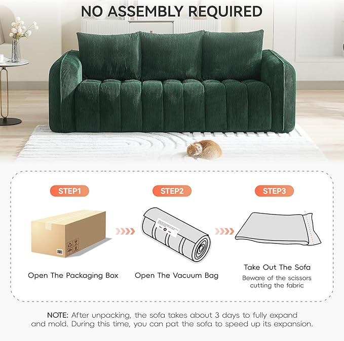 Corduroy Boneless Living Room Sets, Modern Upholstered 3 Seater Sofa - Image 6