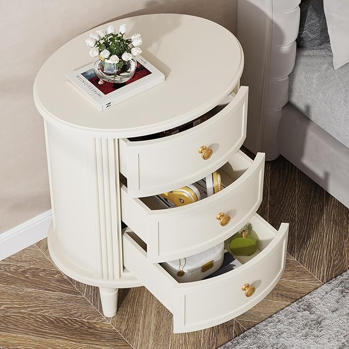 Tribesigns Nightstand with 3 Drawers, Oval Bed Side Table - Image 3