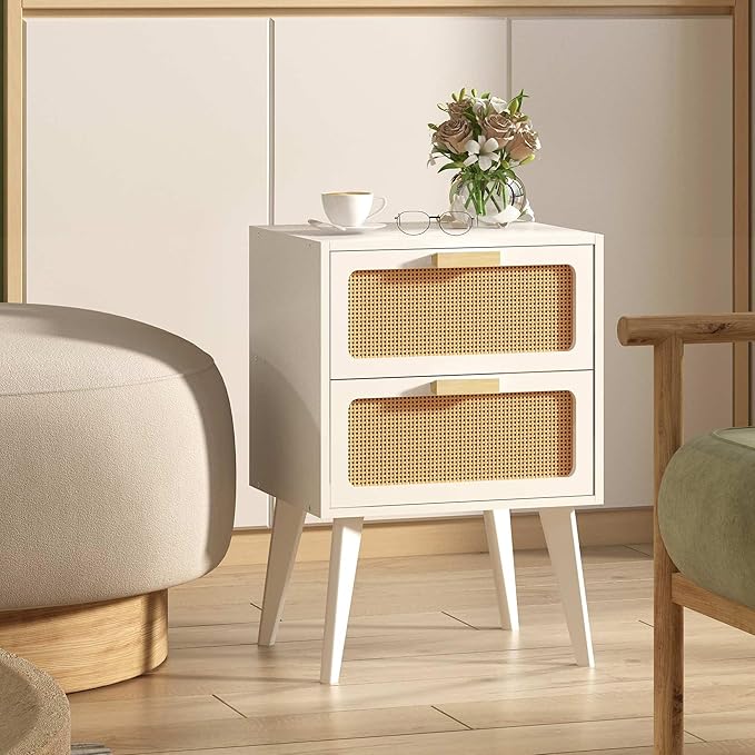 YAUKOMEL Rattan Nightstand, Wood End Table, Side Table - Image 4