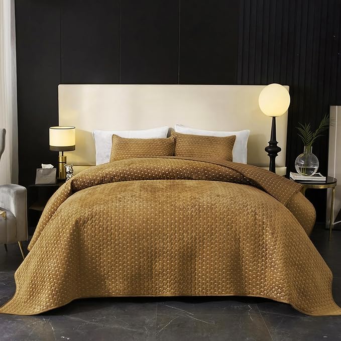 Powdion Velvet Quilt Queen, Oversized Bedspread Quilted Bedding Set, Luxurious - Image 8