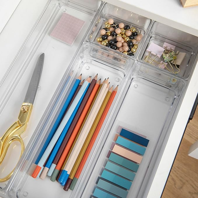 Martha Stewart Miles Plastic Stackable Office Desk Drawer Organizers - Image 6