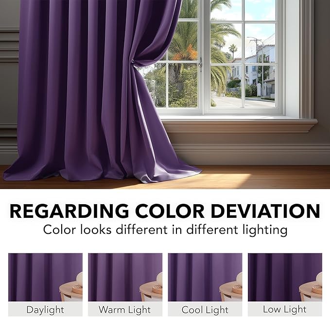 Deconovo Blackout Curtains, Thermal Insulated, W52 x L45 2 Panels, Back Tab - Image 6