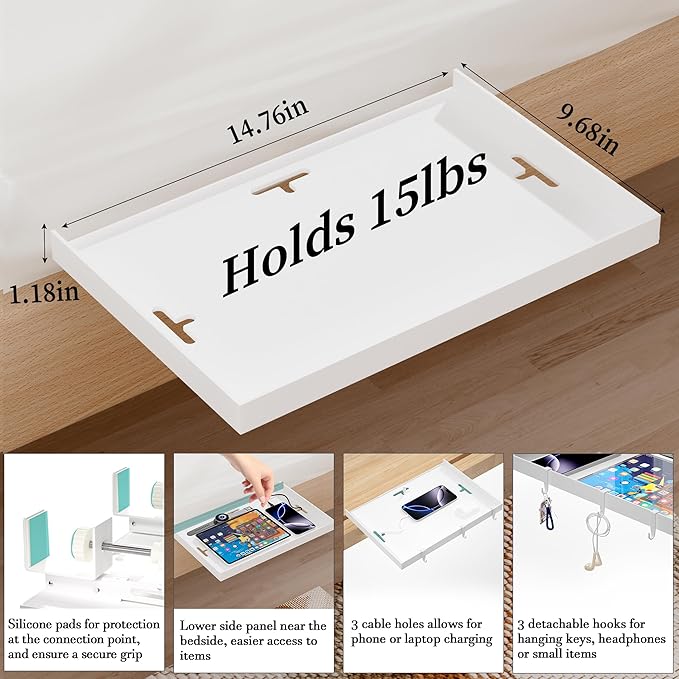 Foldable Bedside Shelf, Metal Clip-On Bed Tray Table - Image 5