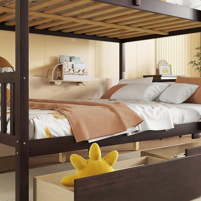 Full Over Full Bunk Bed with Storage Drawers, Convertible Bunk Beds with Ladder - Image 6