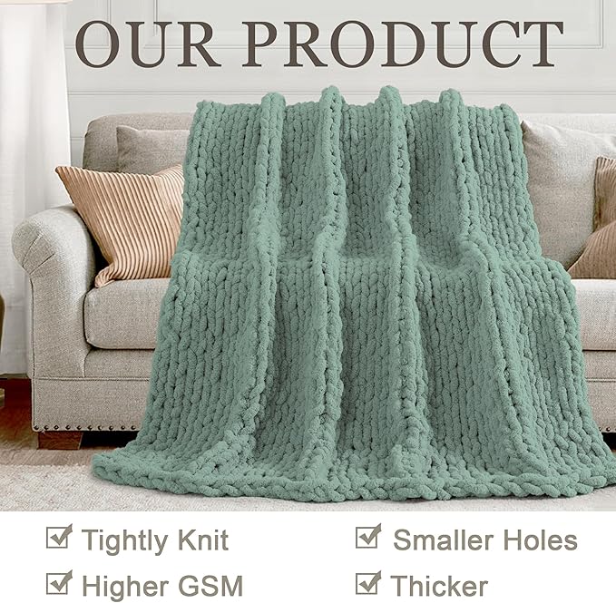 Chunky Knit Throw Blanket 60"X 80", 100% Handmade - Image 4
