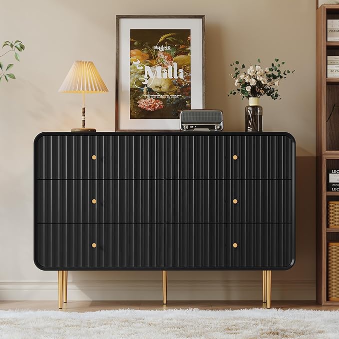 HLR Fluted 6 Drawers Dresser, Dresser TV Stand, Wood Dressers & Chest of Drawers - Image 5
