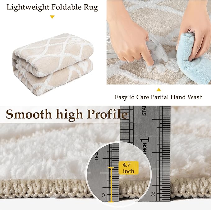 Ivory 6x9 Area Rug Moroccan Shag Living Room Washable Carpet Soft Non Shedding - Image 6