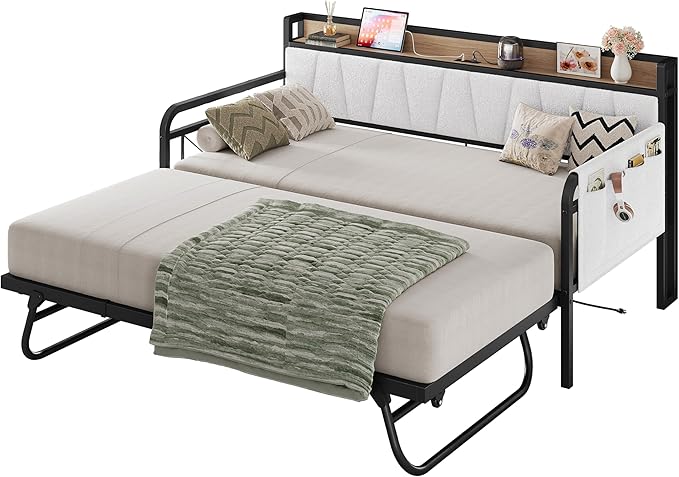 LIKIMIO Daybed with Trundle Bed, Twin Bed Frame with Storage Headboard and by LIKIMIO