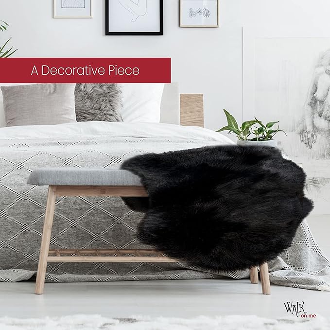 Silky Soft Faux Fur Rug, 2 ft. x 3 ft. Black Fluffy Rug, Sheepskin Area Rug - Image 4