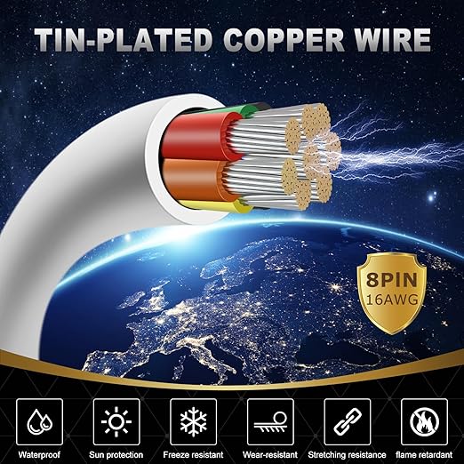 16 Gauge 8 Conductor Electrical Wire, 16.4FT White Stranded Low Voltage 16/8 - Image 2