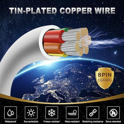 16 Gauge 8 Conductor Electrical Wire, 16.4FT White Stranded Low Voltage 16/8 - Image 2