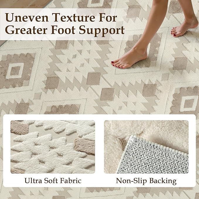 Ivory Brown 4x6 Area Rug Washable Moroccan Shag Office Carpet Non Slip Soft - Image 2