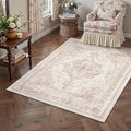 Area Rug 3x5 Washable Pink Rug Vintage Boho Medallion Entryway Door Mat by PureCozy