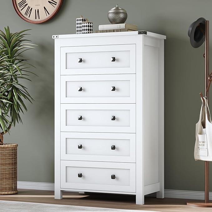 Tall 5-Drawer Dresser, Modern Wooden Storage Chest of Drawers, Dresser TV Stand - Image 5