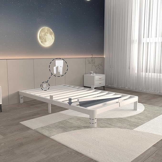 ITIMIDI 6 Inch Twin White Bed Frames, Platform Bed Frame - Image 4