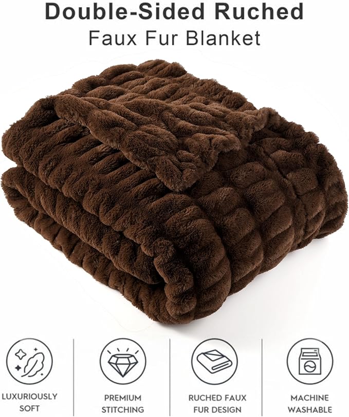 BATTILO HOME Rust Brown Faux Fur Throw Blanket - Image 6