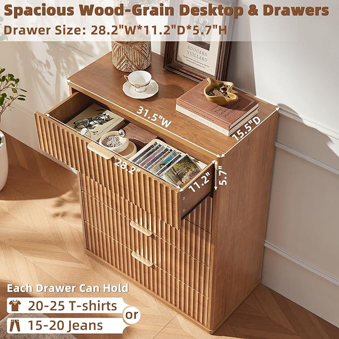 LEYAOYAO Fluted 5 Drawers Dresser - Image 5