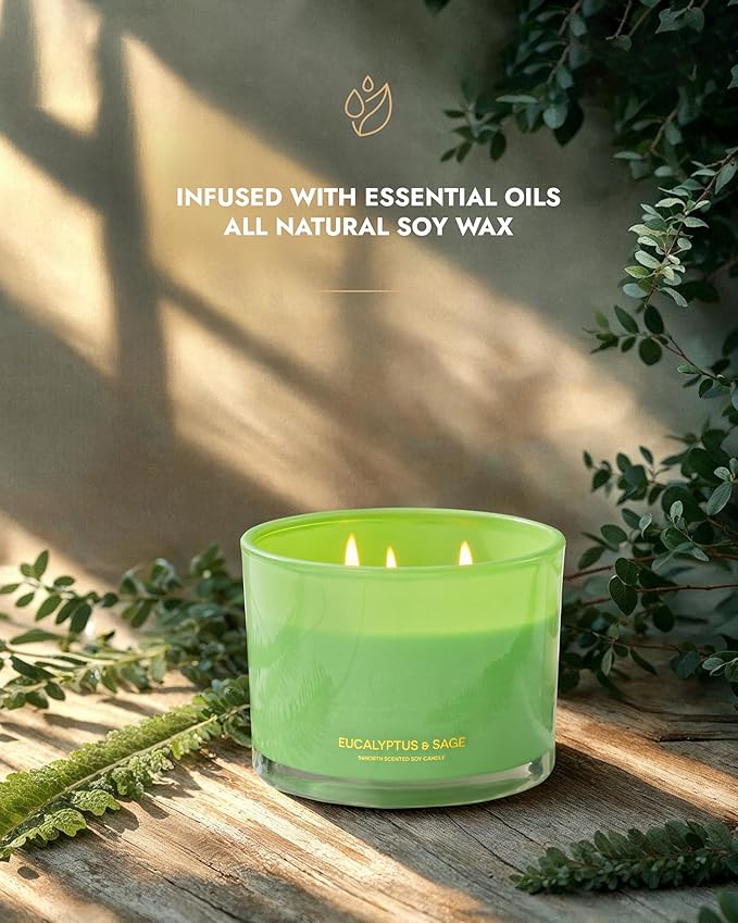 96NORTH Luxury Eucalyptus & Sage Soy Candle | Large 3 Wick Jar Candle | Up to - Image 2
