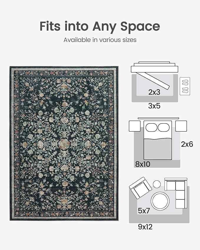 AMADA HOMEFURNISHING 5x7 Area Rugs, Washable Low-Profile Large Living Room Rug - Image 2
