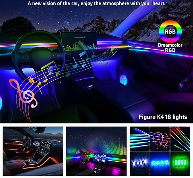 Acrylic Interior Car LED Strip Lights, Colorful 22-in-1 Car Ambient Lighting Kit - Image 2