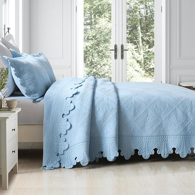 MarCielo 3-Piece 100% Cotton Oversized Bedspread Lightweight Quilt Coverlet - Image 3