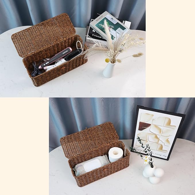 BROWNLILY Rattan Wire Storage Box, Handmade Cord Organizer - Image 9
